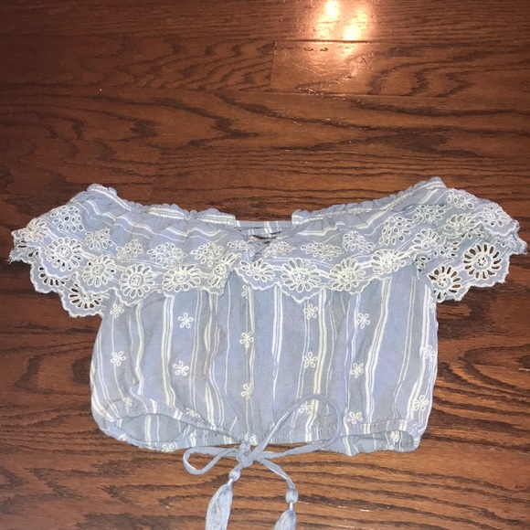 Baby Blue Off The Shoulder Crop Top - Picture 1 of 3